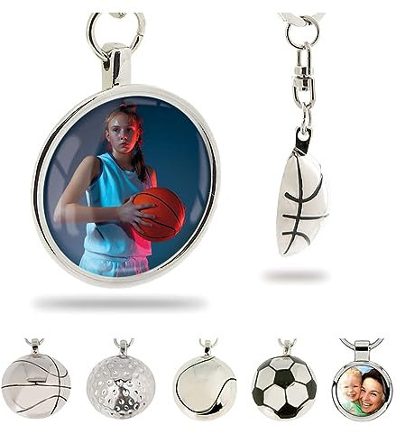 Ibera gifts - Portachiavi Personalizzato con Foto, Portachiavi con Foto in Acciaio Inossidabile a Forma di Mezzo Pallone da Basket, con Sacchetto Regalo