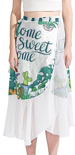 Women Beach Sarongs, Sheer Cover Ups Chiffon, Bikini Wrap Skirt for Swimwear, Tropical Plant Pot Monstera Cactus