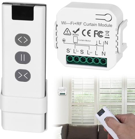 Funk Rolladensteuerung Nachrüstset: Tuya WiFi Smart Relais Modul Schalter, RF433MHZ Funkschalter Set, bestehend aus RF Fernbedienung + Empfänger Modul, Schalterfür elektrische Rolladen/Jalousie