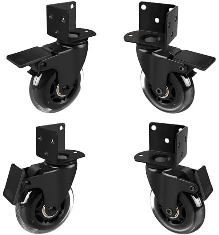 Hirate 3 L-Shaped Plate Swivel Caster with Brake, Side Mount Casters Mute Rolling for Flower Stand, Furniture, Bookshelf, Loading Capacity 600 Lbs, Set of 4