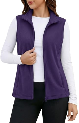 MAGCOMSEN Vest Jackets for Women Polar Fleece Outerwear Full Zip Athletic Vest Lightweight Winter Dark Purple M
