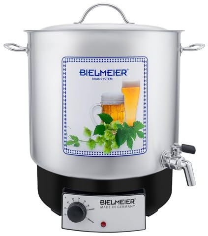 Bielmeier Maischekessel 2000 Watt 29 Liter Deckel Edelstahl Auslaufhahn 3/4 V4A Bier selber brauen Made in Germany