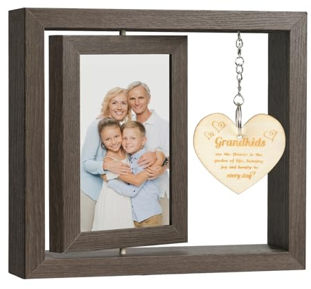 Aolso Cornice Foto in Legno, 10x15 cm Portafoto Rotante in Legno con Ciondolo, Rotante Portafoto da Tavolo per 2 Foto, Girevole a 360°, Cornici per Foto Vintage Piccole per Famiglia, Nonno