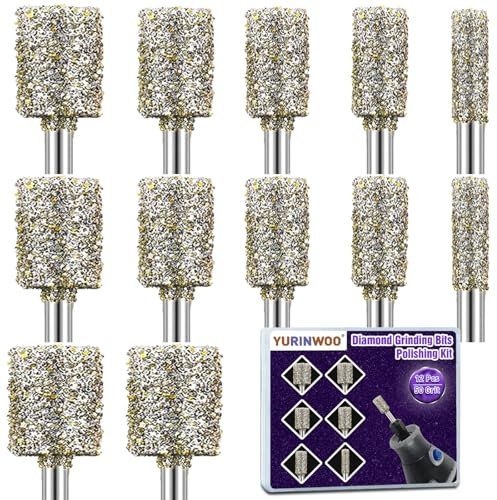 Diamant Fräser Set Körnung 50, 12 Stück Diamant Frässtifte, Steinfräser, Diamant Fräser mit 3mm Schaft Passform für Stein Glas Keramik Schnitzen,Schleifen,Polieren,Gravieren