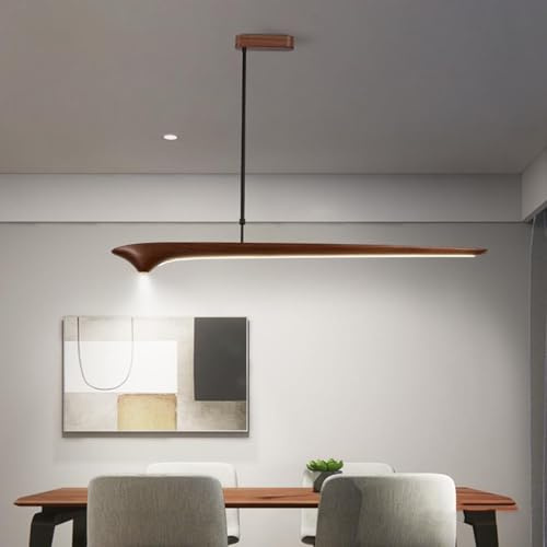 LED Pendelleuchte Esstisch holz Dimmbare, Moderne Hängelampe Esstischlampe mit Fernbedienung Küchenlampe Höhenverstellbar Holzlampe für Büro Esszimmer Wohnzimmer Deckenlampe (Pfirsichholz, 120cm)