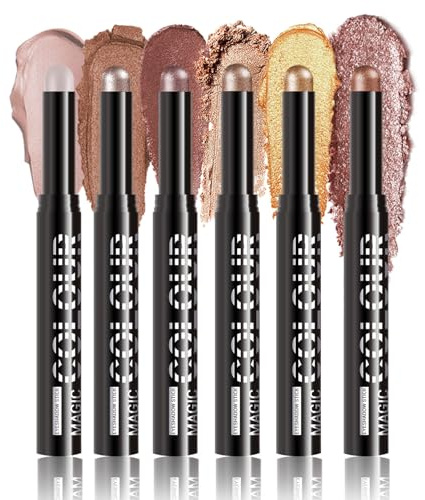 Lot de 6 crayons d'ombre à paupières nacrés - Bâton d'ombre à paupières multifonction résistant à l'eau et à la transpiration - Haute définition des couleurs et texture soyeuse - Maquillage des yeux
