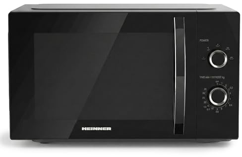 HEINNER HMW‑MD25MBK Mechanischer Mikrowellenherd, 25 l, 800 W Aufsatz-Mikrowelle mit 5 Leistungsstufen, Timer, Auftaufunktion, schwarzes Finish, 28,5 cm Drehteller, 3 Jahre Garantie (Matte Black)