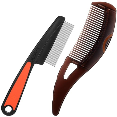 Dandruff Comb for Scalp Psoriasis, Stainless Steel Fine Tooth Comb Set of 2 - Scalp Exfoliator for Dandruff Removal, Lice Comb, Massage and Detoxing for Men and Women