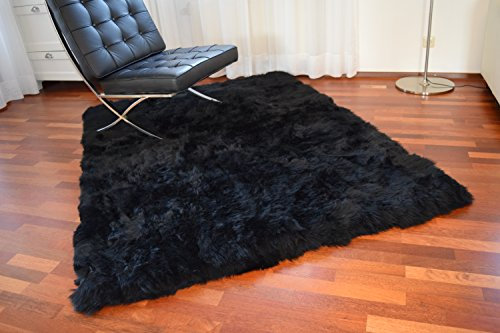 Naturasan Alfombra de piel de oveja ecológica de diseño, 150 x 200 cm, pelo largo, Shaggy, Flokati, salón, alfombra de piel de cordero (negro/negro)