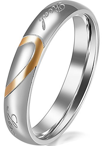 JewelryWe Schmuck Partnerringe, Freundschaftsringe, Edelstahl, Herz, Damen-Ring, Gold Silber, Größe 48 - mit Geschenk Tüte