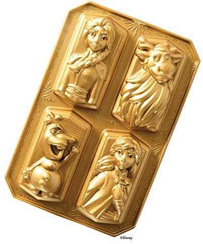 Nordic Ware Backform, Kuchenform, Disney Frozen, gold, 4 verschiedene Charaktere, Aluminium, Antihaft, NW 94378