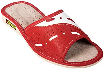 APREGGIO Zapatillas de casa de cuero para mujer Cómodas y suaves 36/41 EU | Suela de goma antideslizante, suela de cuña discreta, puntera abierta, hechas a mano, ligeras