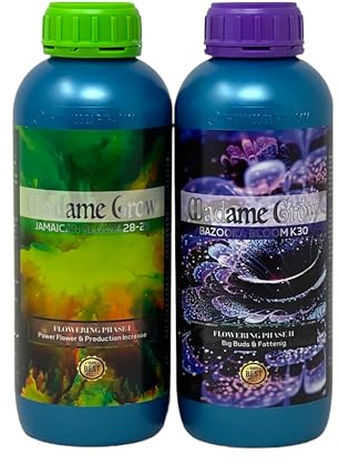 MADAME GROW Kit Flower 2 x 1 Litro | Pack Fertilizantes Floración Jamaican Bloom y Bazooka Bloom | PK Floración + Engordador K30 Orgánico | Kit de Floración para Cosechas Máximas