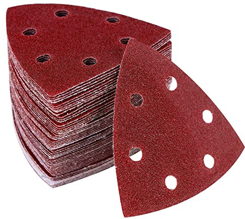 XIATIAN 108 Stück Schleifpapier Dreieckschleifer, Delta-Schleifdreiecke Schleifpapier mit Klett Schleifblätter 6 Loch 93x93x93 mm, Körnung 40/60/80/120/180/240 für Schleifen Polieren
