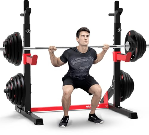 HARISON Heavy Duty Squat Rack, Adjustable Barbell Rack, Multi-functional Dip Bar Station Weight Lifting Bench Press for Home Gym