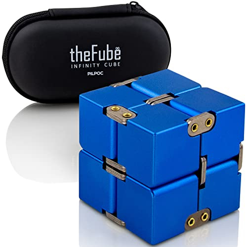 PILPOC theFube Infinity Cube Fidget Desk Toy - Cubo magico infinito in alluminio di alta qualità con custodia esclusiva, robusto, pesante, allevia lo stress e l'ansia, per ADD, ADHD, OCD (blu)
