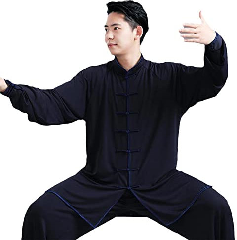 ZEDDG Tai Chi Anzug damen Herren Chinesische Kung Fu Kleidung Wing Chun Kleidung Zen Meditation Uniform Kampfsport Kleidung Yoga Anzug,navy-XXXL