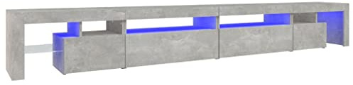 vidaXL TV Schrank mit LED-Leuchten Lowboard TV Möbel Tisch Board Sideboard Fernsehschrank Fernsehtisch HiFi-Schrank Betongrau 290x36,5x40cm