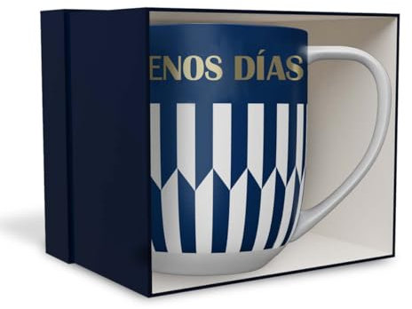 DRAEGER PARIS 1886 - Taza de Cerámica con Mensaje Buenos Días, 320ml - Diseño Chic en Azul o Rosa, Detalle en Oro Caliente - Elegancia y Estilo para Tu Café - Calidad Icónica desde 1886