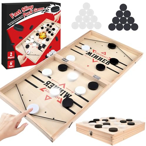 Vibbang Fast Sling Puck Spiel, 2 in1 Portable Shuffleboard Hockey Brettspiel, Tischhockey Eishockey Tischspiel, Hockey Speelgoed Fast Game Sling Pucks, Partyspiel für Eltern Kind Interaktion
