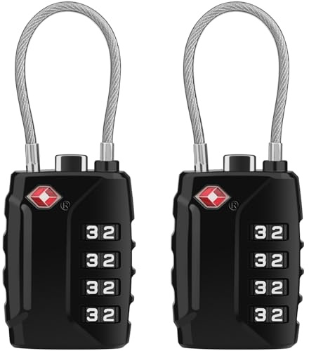 Diyife TSA Luggage Locks, [2 Packs] [Long Shackle] 4 Digit High Security Suitcase Padlocks, Flexible Combination Cable Padlock, Travel Lock for Travel Suitcases Luggage Bag Case (Black)