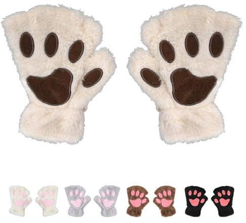 Hileyu Cat Paw Gloves Girls Cute Winter Gloves Warm Plush Gloves Mittens Fingerless Paw Mittens Cartoon Animal Hand Warmer for Winter Outdoor