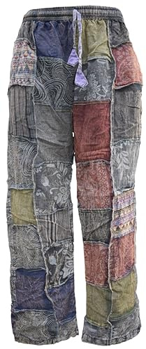 Gheri Pantalon d'hiver en coton imprimé patchwork doublé polaire pour homme, Ton noir, 27-32