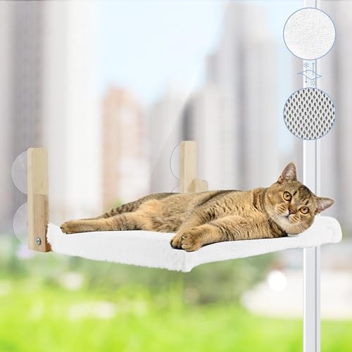 Hamaca Gato Ventana - Cama Gato Ventana Espaciosa y Segura - Hamaca Gato Ventana de Madera con Fuerte Succión - Cama Ventana para Gatos Fácil de Instalar - Cama Colgante para Gatos