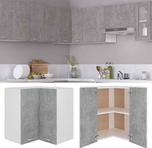 ShGaxin Armario Colgante Esquina, Armario Cocina, Vitrina Pared, Muebles Cocina, Armario Baño Pared, Armario Multiusos, aglomerado Gris hormigón 57x57x60 cm