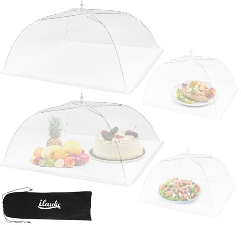 4 Pcs Cloche Alimentaire Anti Insectes, Cloche a Gateau Pliable 2 Tailles, pour l'Extérieur, Maison, Barbecues, Pique-Niques, Blanc