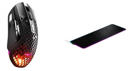 SteelSeries Aerox 5 Wireless Gaming-Maus – Ultraleichte 74 g & QcK Prism Cloth XL - Gaming Mauspad – 2 Zonen RGB-Beleuchtung – Größe XL (900mm x 300mm x 2mm)