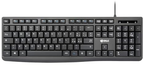 DILC Tastiera USB layout italiano, 105 tasti antiscolorimento e antiusura, Cablata, Nero