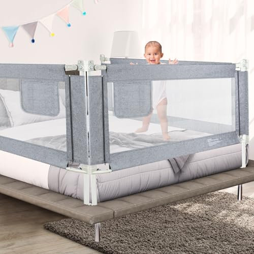 Kidsbuddy Rausfallschutz Bett, 200cm Bettgitter Rausfallschutz, Bettschutzgitter mit vertikaler Hebe, Einziehbare Kinderbettgitter Babybettgitter, mit Verstärktem Ankersicherheitssystem (1 Seite)