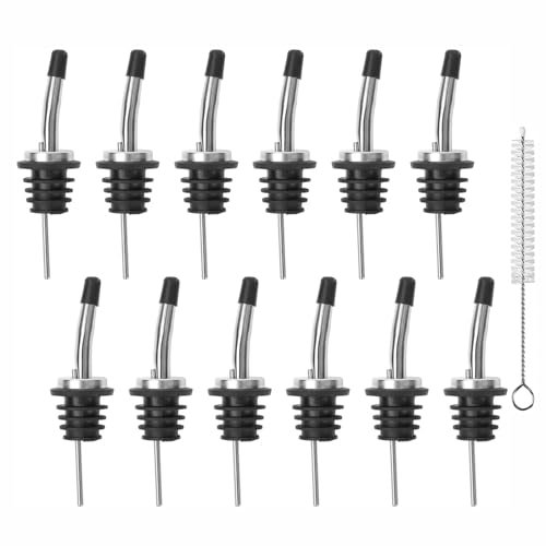 ZPUFAW 12 Stücke Ausgießer für Ölflaschen Flaschenausgießer Ausgießer Spirituosen mit Reinigungsbürste, 304 Edelstahl, Barzubehör