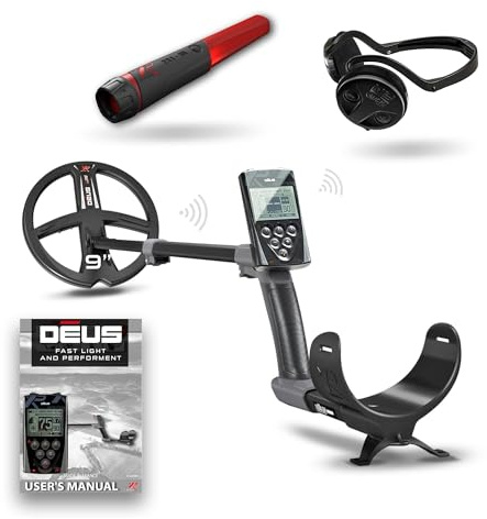 XP Metal Detectors Deus - étanche à la Pluie & 100% sans Fil - Disque X35 22cm (35 fréquences), télécommande, Casque WSAUDIO & Canne S-Telescopic + Pinpointer MI6