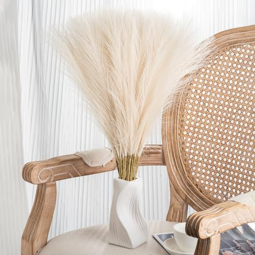 Leuyuee 30PCS Weißes Pampasgras - 55cm Faux Pampasgras Dekoration, trockenblumen künstliches hohes für Hochzeit Blumenarrangement, Party Dekoration, Weihnachten und Haus Dekoration (beige)