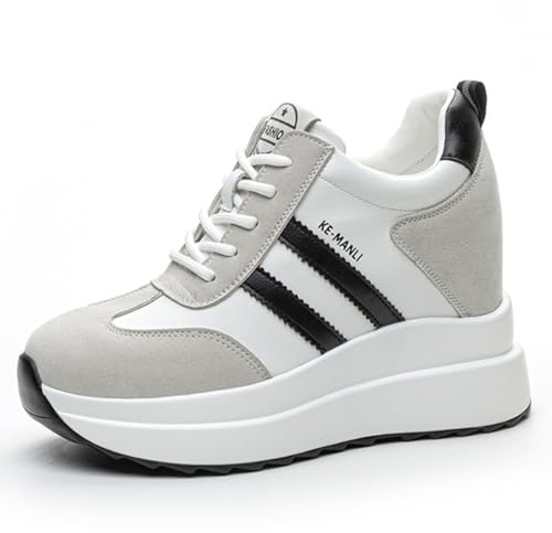 MIEHUIAI Sneakers Alte Donna Sneakers Zeppa Interna Eleganti Piattaforma Scarpe con Tacco Interno 10 cm Moda Pelle Casual Scarpe da Ginnastica (Bianco,Taglia 38)