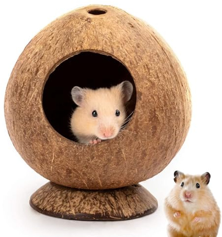 JZLEJC Hamster Hut Hamster House 5.3x4.7in Coconut-Shaped Hamster Hide with Stable Base & 2.2in Hole Natural Breathable Hamster Hideout Decorative Restful Hamster Hut for Hamster Cage