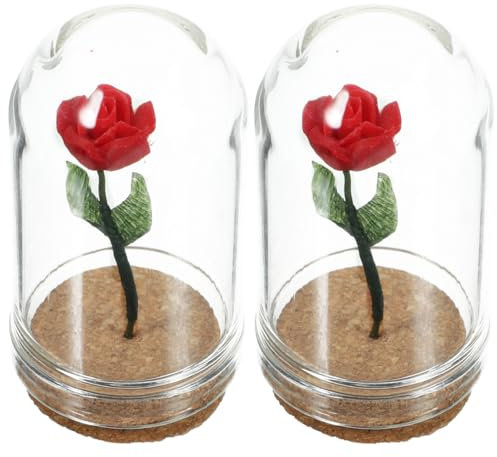 Alipis Miniature Rose in Glass Dome 2pcs Mini Glass Domes Elegant Doll House Accessories for Craft Projects