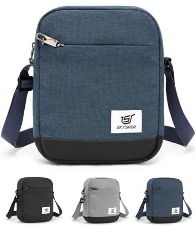 SKYSPER Bandolera para Hombre y con Protección RFID - Bolso Portátil, Deportivo y para Viaje, Bolso Mensajero (Azul)