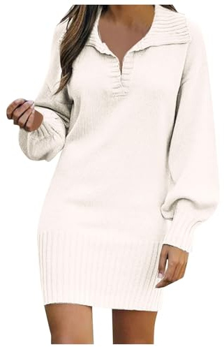Robe en tricot pour femme enceinte à manches longues - Pull uni tendance - Robe mi-longue en laine - Robe en tricot - Robes d'été, Blanc., L