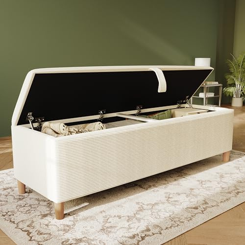REXO Banco para cama con espacio de almacenamiento, 165 x 38 cm banco para cama, banco acolchado con almacenamiento hidráulico, caja de almacenamiento, adecuado para dormitorio, salón y pasillo