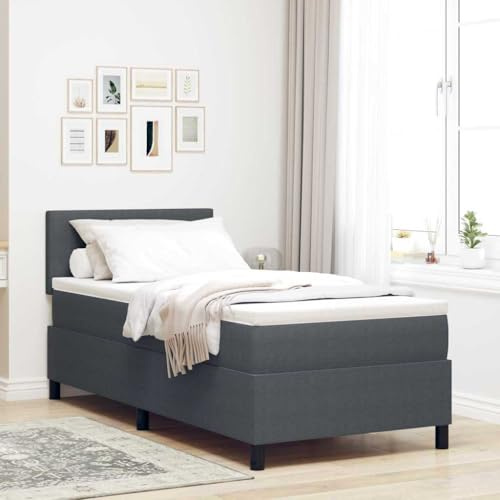 Qnhdfrt Letto a molle con materasso, 80 x 200 cm, grigio scuro, design moderno, con 5 zone in memory foam, rivestimento in tessuto e robusto telaio in legno per piccoli spazi