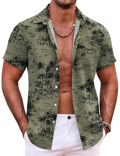 COOFANDY Camisa Hawaiana de Manga Corta de Verano para Hombre Estilo Resort Camisa Ligera con Botones Camisa Casual