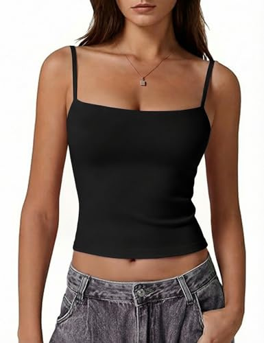 Gyabnw Canotta Slim Fit con Scollo Basso Canottiera Donna Corto Top Senza Maniche con Spalline Regolabili Stile Minimalista Unito Sexy Y2K