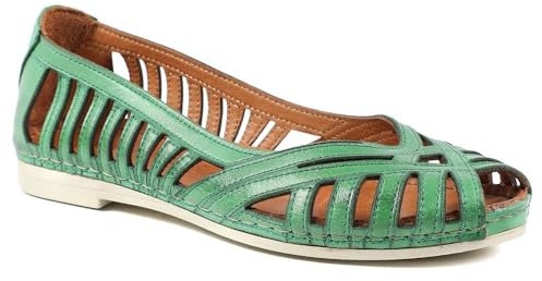 Pavers Womens Leather Cut Out Peep Toe Flats Green Size 7