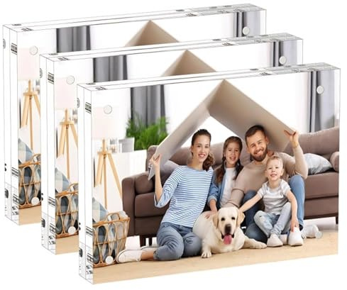 3pcs Cornice in Acrilico Trasparente 10,2x15,2 cm, Portafoto Magnetico Doppio Lato, Autoportante, Senza Cornice, Moderno per Ufficio, Casa, Foto, Ricordi, Facile da Cambiare, Comodo per Uso Quotidiano