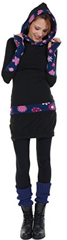 Winterkleid Damen Langarm Hoodie Kleid Kapuzenkleid Winter Jerseykleid Fleece figurbetontes Kleid DREI Elfen, schwarz Navy pink Lady M, Ballonkleid