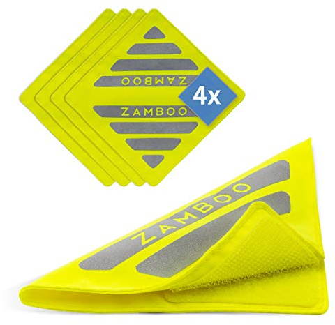 Zamboo - 4 Pack Pram Reflectors/Reflective Safety Accessory for Stroller, Bicycle, Bike Trailer, School Bag, Backpack and More - Neon Yellow