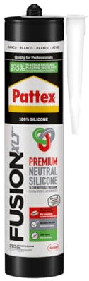 Pattex Sigillante Silicone Neutro, Pattex Fusion XLT, per il Contatto Indiretto con gli Alimenti e per la Resistenza ad Agenti Chimici Disinfettanti, Sigillante Bianco, Cartuccia da 300 ml